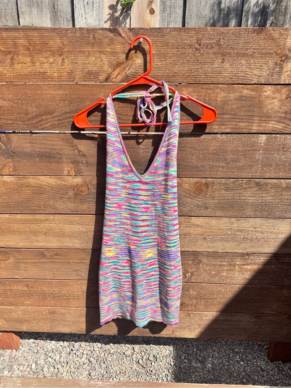 Backless Multicolor Halter Knit Dress - Women
